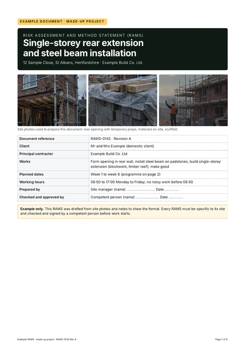 Example RAMS cover page